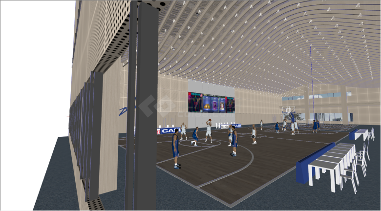现代高层室内体育篮球馆su模型-图一