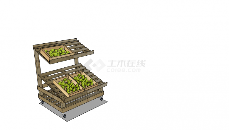 木制可移动生鲜果蔬货架su模型-图一