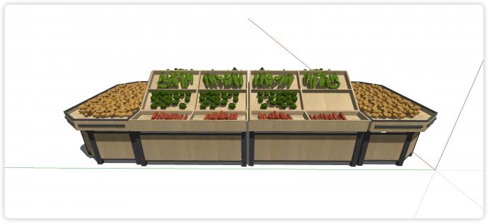 实木根茎类蔬菜摆放区生鲜果蔬货架su模型_图1