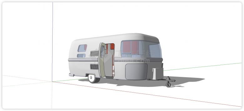 全景挡风玻璃灰色拖挂房车su模型-图一