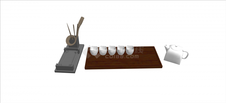 中式经典现代白色茶具su模型-图一