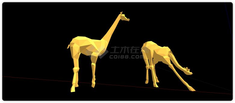 一对长颈鹿低头长颈鹿创意雕塑su模型-图二