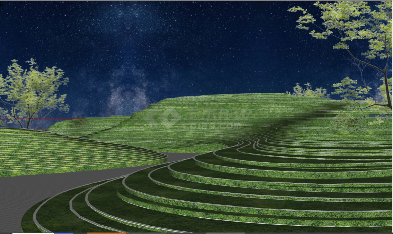 带有梯田的星空的大地艺术草坪草坡su模型-图一