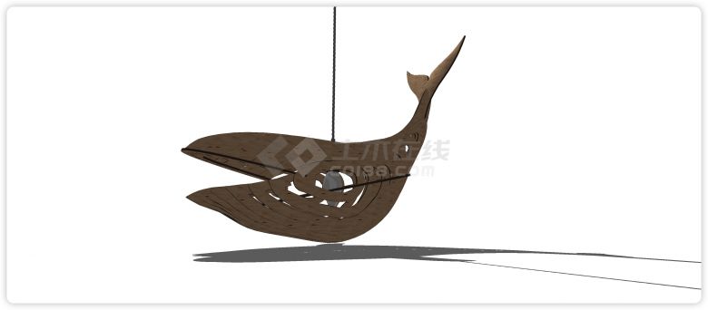 木结构鲸鱼造型吊灯大堂灯su模型-图一