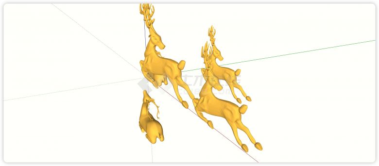 五个梅花鹿奔跑或坐着创意雕塑su模型-图二