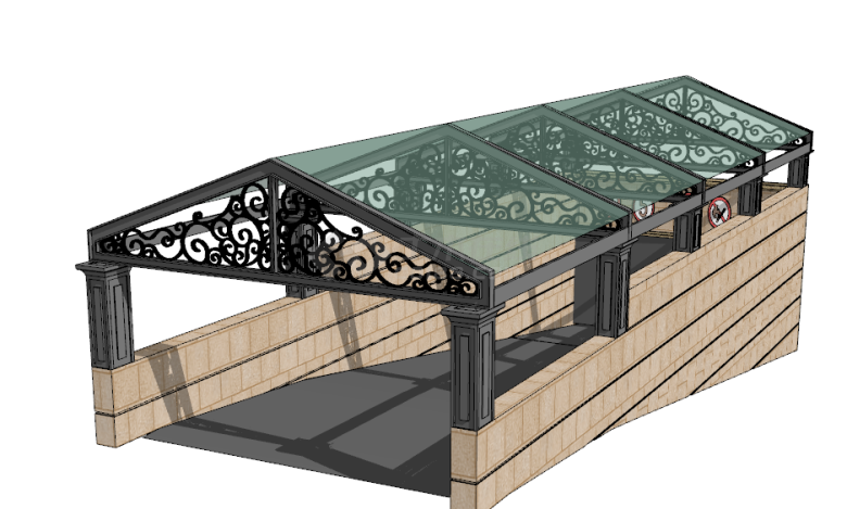  带禁停标志人字形设计雕刻的玻璃封顶地铁出入口 su模型-图一
