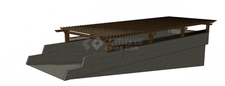 深色瓷砖和细长条实木框架的地铁出入口 su模型-图二