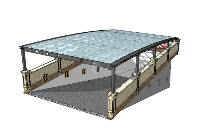 顶部全玻璃的地铁出入口su模型-图一