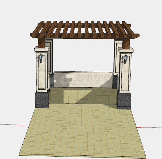 实木顶带古灯的地铁出入口 su模型-图二