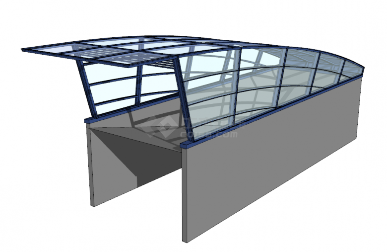 蓝黑色玻璃框架的弧形玻璃地铁出入口su模型-图一
