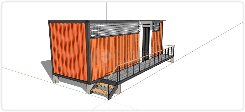 橙色单个集装箱公共浴室空间su模型-图二