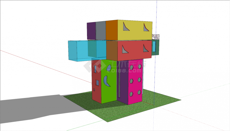 现代彩色不规则搭建集装箱建筑su模型-图二