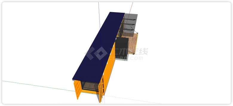 两个橙色集装箱拼接蓝色屋顶别墅su模型-图二