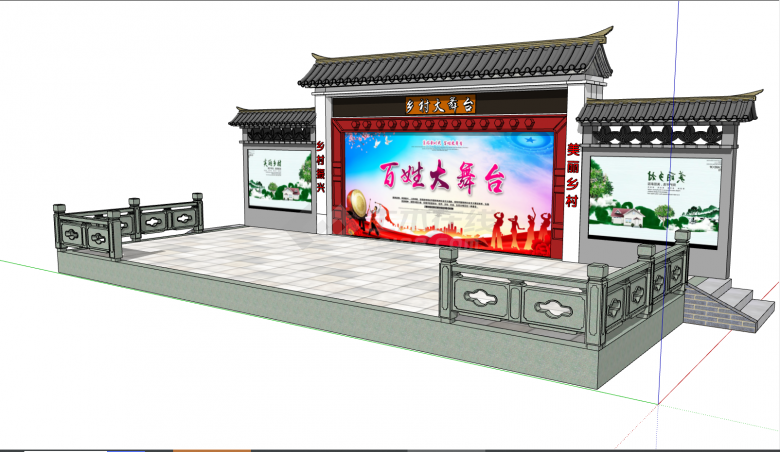 带有民族文化的有特色的戏台su模型-图二