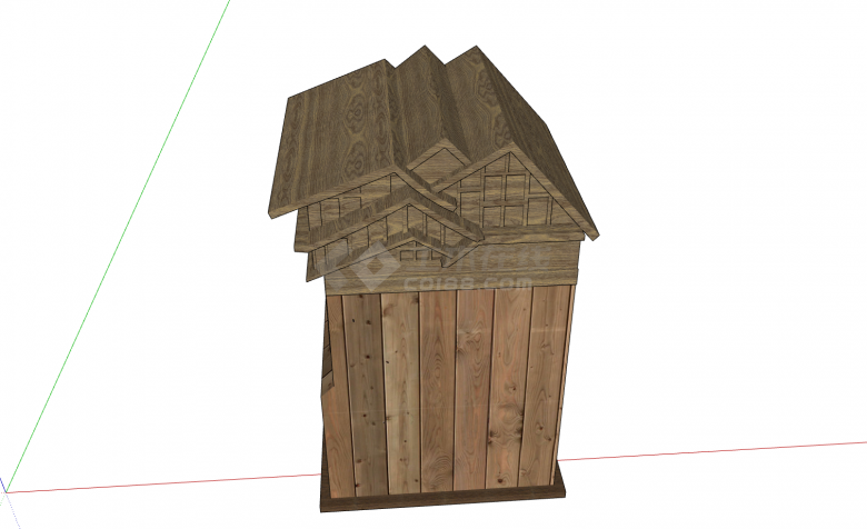  原木板拼接屋顶造型中式垃圾桶su模型-图二