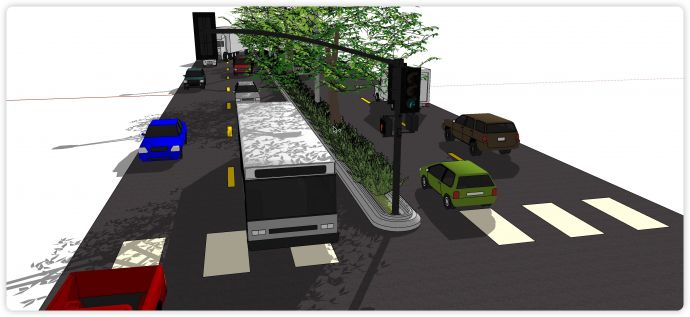 中间绿化带双向四车道道路公路su模型_图1