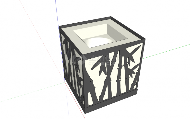 带滚轮方形竹子图案中式垃圾桶su模型-图二