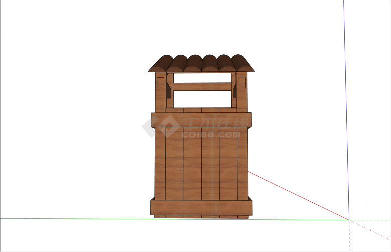 木制拼接小屋形中式垃圾桶su模型-图一