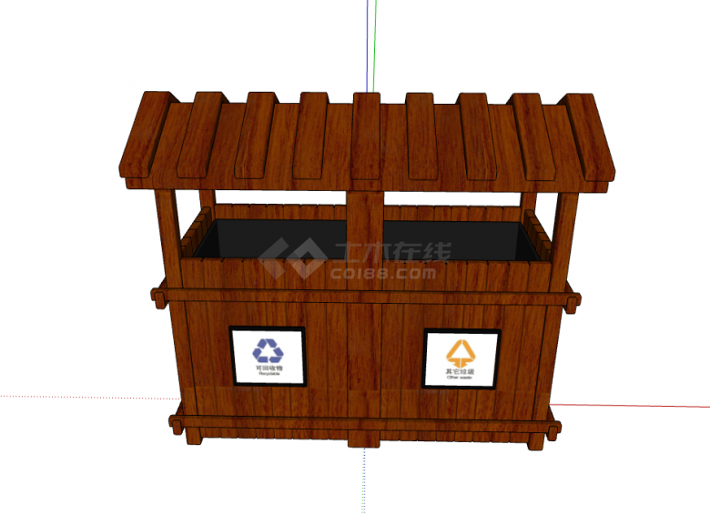 中式红木垃圾桶su模型-图二