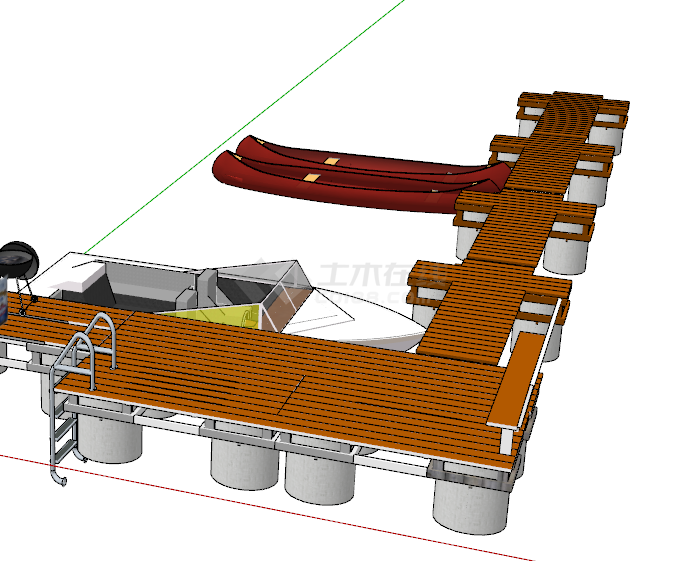 河边湖边木栈道su模型-图二