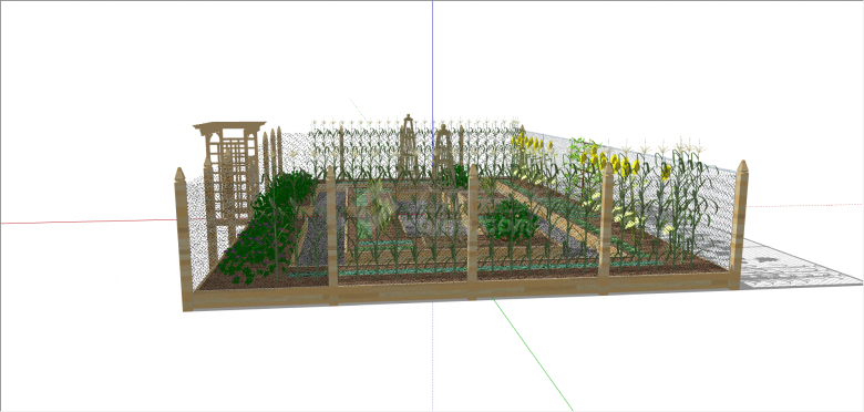 中式网格木制围栏菜园 su模型-图二