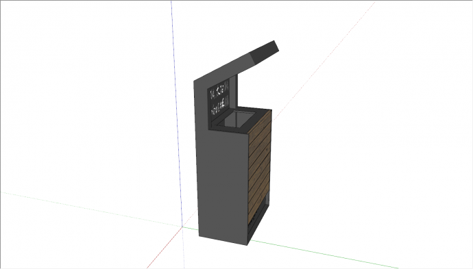 现代铁加木制单个垃圾桶su模型_图1