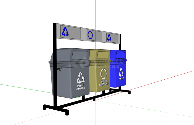 现代风格三个分类垃圾箱su模型-图二