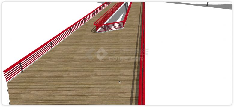 木地板路面红色围栏景观栈道su模型-图二