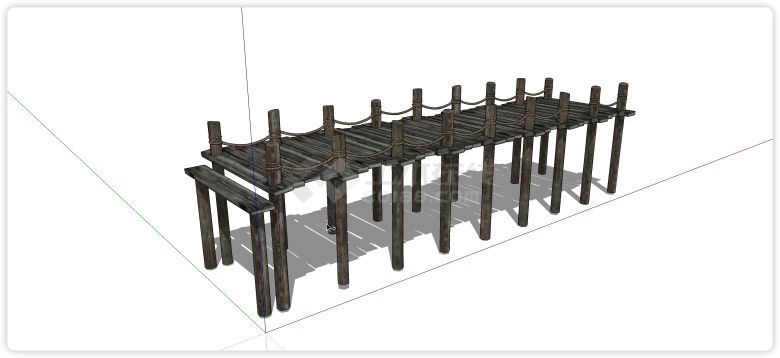 腐木地板木桩桥墩无扶手景观栈道su模型-图二