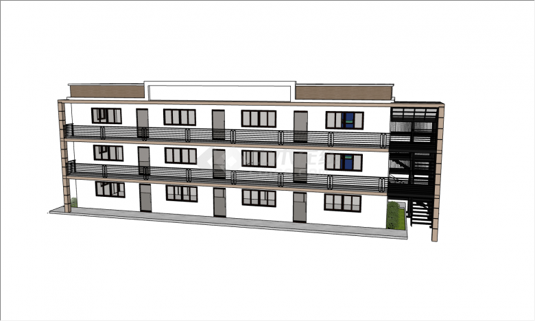 三层12间房屋平顶外置钢架楼梯活动板房su模型-图一