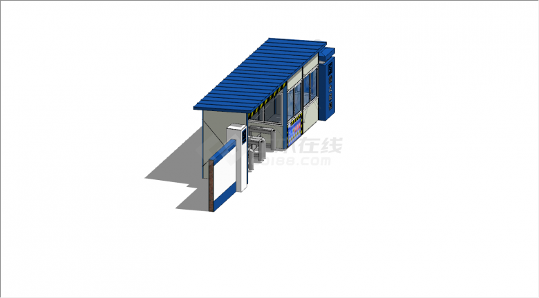 现代蓝色厂区门卫室活动板房su模型-图二