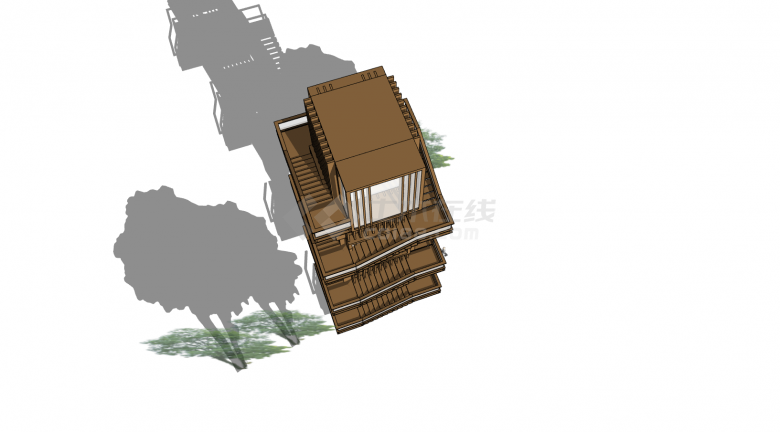 现代木质瞭望塔建筑物su模型-图一