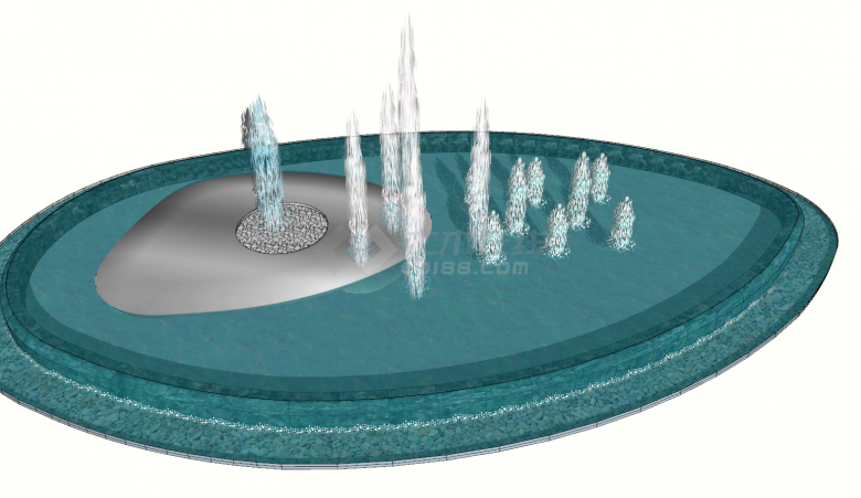 广场中央水柱式喷泉su模型-图二
