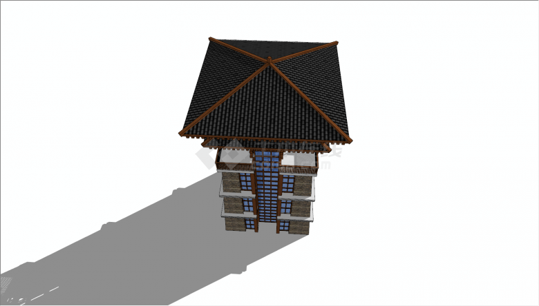 中式仿古瞭望塔建筑物su模型-图二