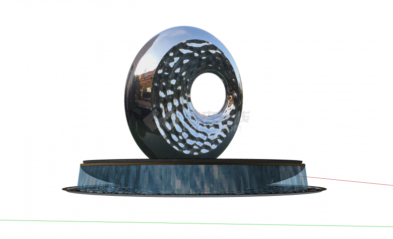 不规则水中竖立圆环现代不锈钢雕塑su模型-图二