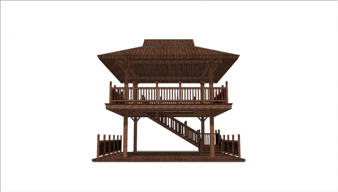 现代两层栏杆瞭望塔建筑物su模型_图1