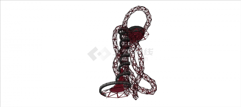 现代黑红搭配超复杂瞭望塔su模型-图二