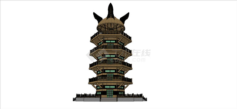 新中式古典塔状瞭望塔su模型-图一