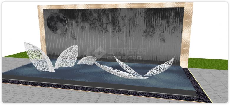 水中的白色花瓣现代不锈钢雕塑su模型-图二