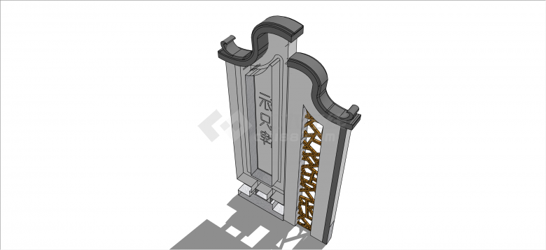 新中式经典入口标识牌su模型-图一