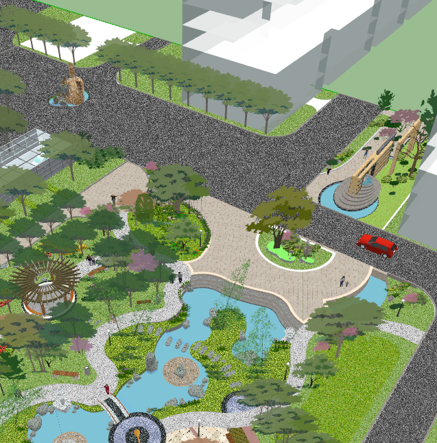 水池喷泉休闲广场su模型_图1