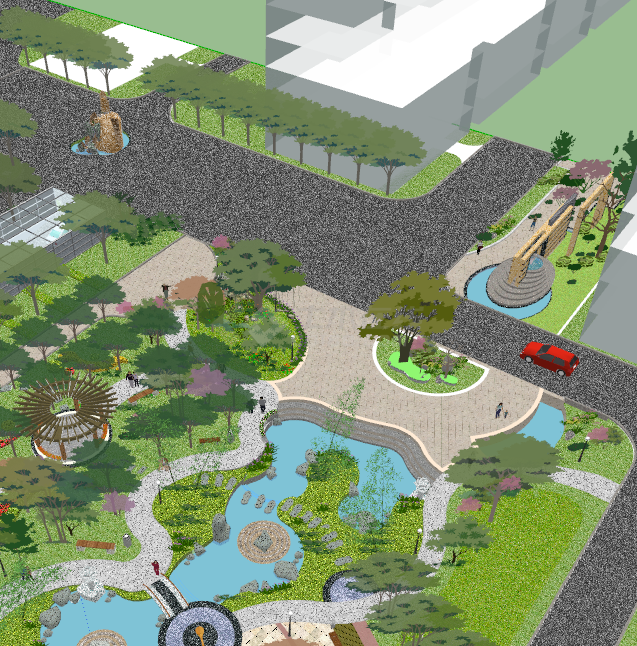 水池喷泉休闲广场su模型-图一