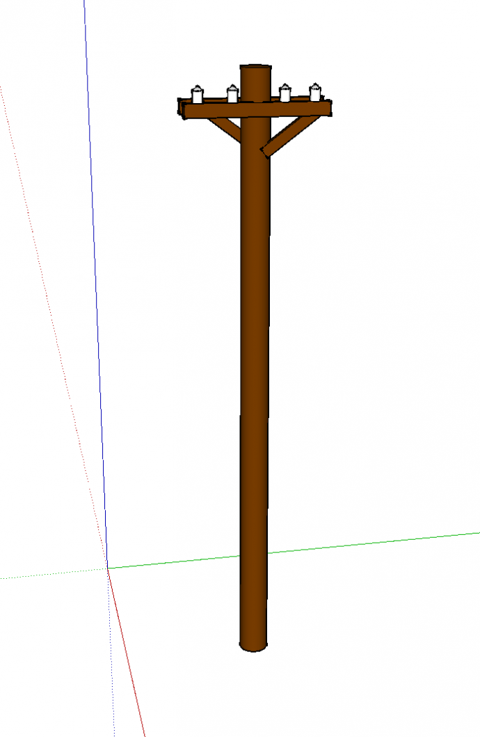 棕色的木质的电线杆su模型_图1