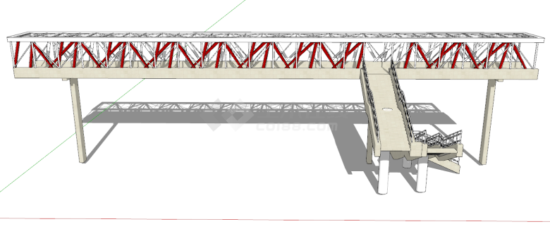 带红白色栏杆支架和拐弯楼梯 的SU304-景观桥-图一