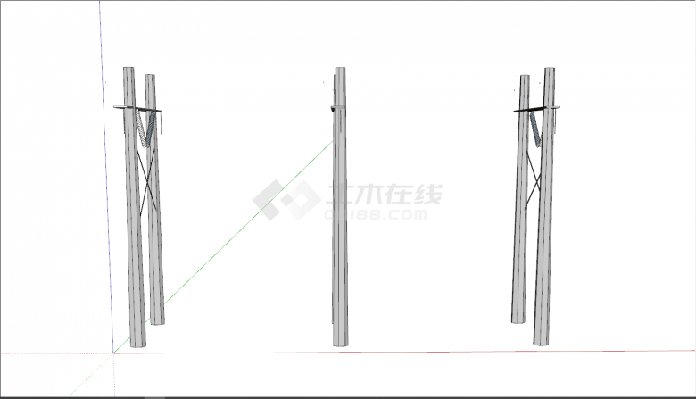 三个简易式交叉电线杆su模型-图一