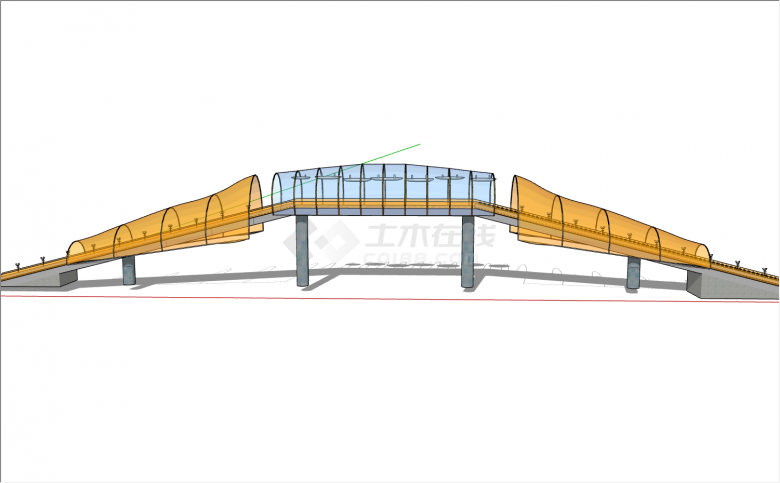 三段式有黄色和蓝色玻璃顶景观桥su模型-图一