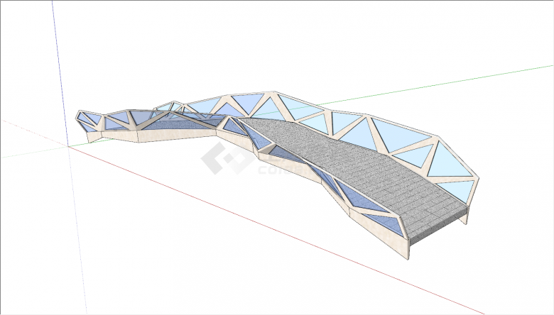 现代三角玻璃围栏景观桥su模型-图一