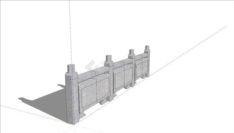 现代景点实心石栏杆su模型-图二