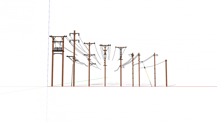 电线杆棕色多样式组合su模型_图1