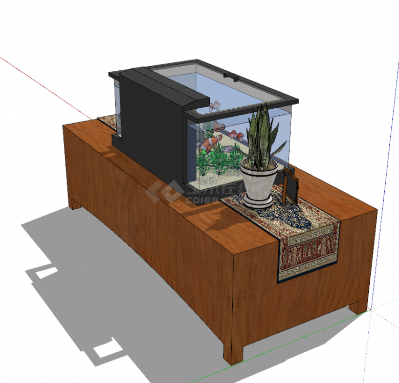 现代实木柜子透明玻璃鱼缸su模型-图二